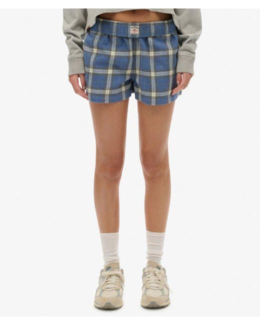 Superdry Blue & Co Cotton Check Elastic Shorts