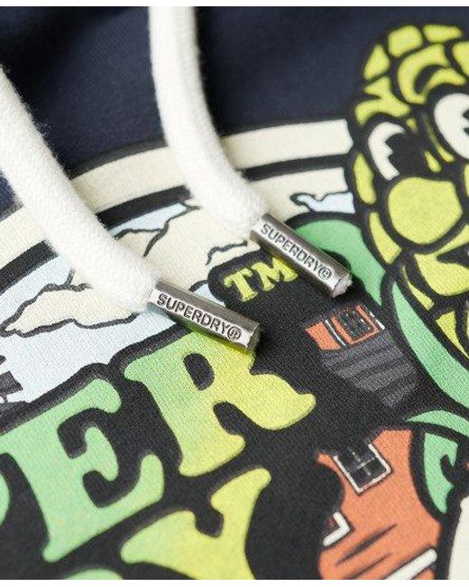 Superdry Blue Neon Travel Graphic Loose Hoodie for men