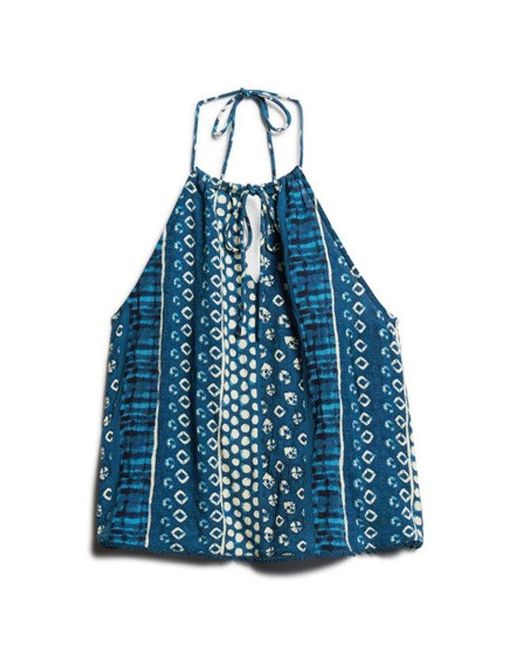 Superdry Blue Printed Beach Halter Top - Size: 16