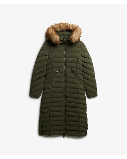 Superdry Green Fuji Faux Fur Hooded Longline