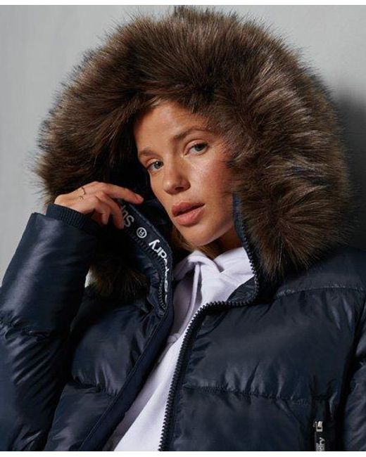 Superdry Gray Sport Puffer Borg Crop Jacket Eclipse