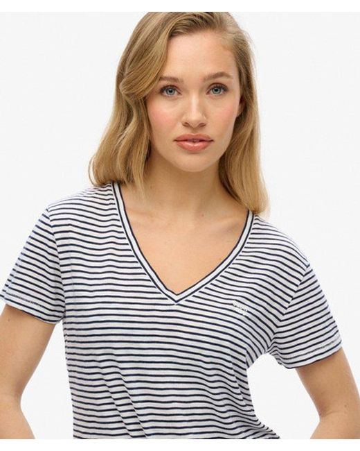 Superdry Gray & Co Classic Striped Slub Embroidered V-neck T-shirt