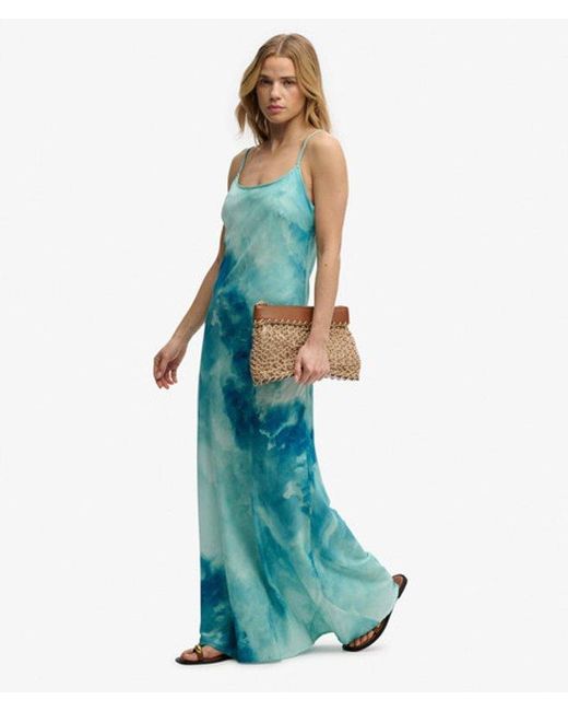 Superdry Blue Printed Maxi Slip Dress
