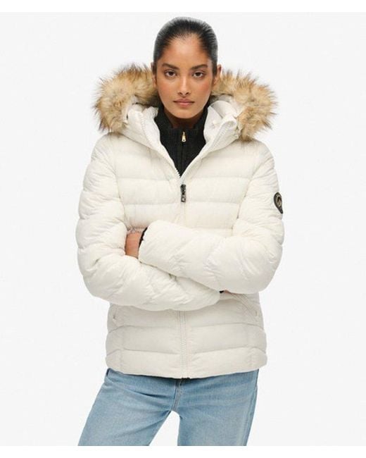 Superdry Fuji Gewatteerde Jas Met Bontkraag in het Natural