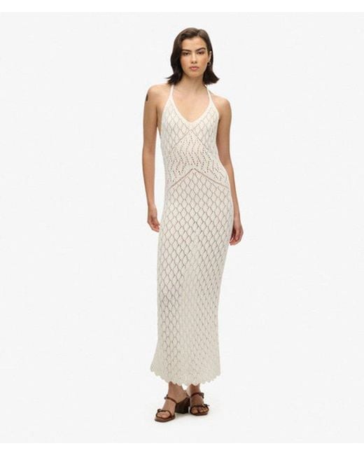 Superdry White & Co Cotton Crochet Halter Maxi Dress
