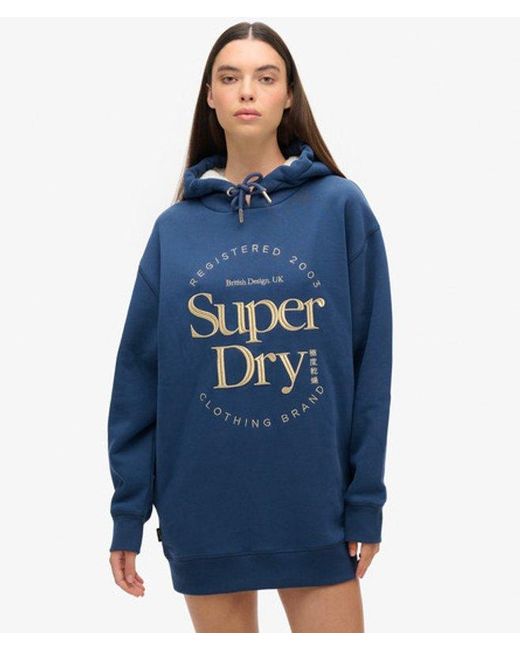 Robe à capuche et logo métallisé luxe Superdry en coloris Blue