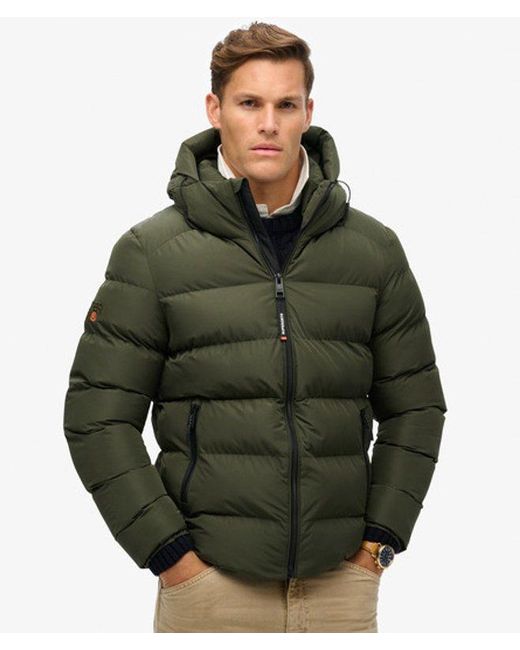 Superdry Green Hooded Sports Puffer Jacket for men
