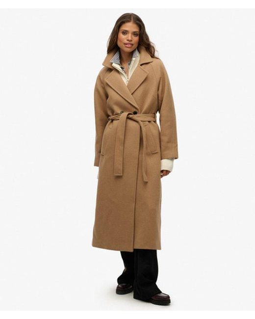Superdry Brown Relaxed Long Wool Coat