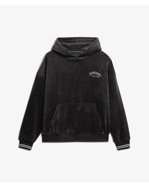 Superdry Black & Co Country Club Velour Relaxed Hoodie