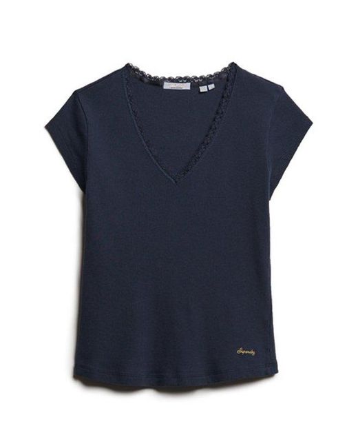 Superdry Blue & Co Athletic Essentials Lace Trim V-neck Top