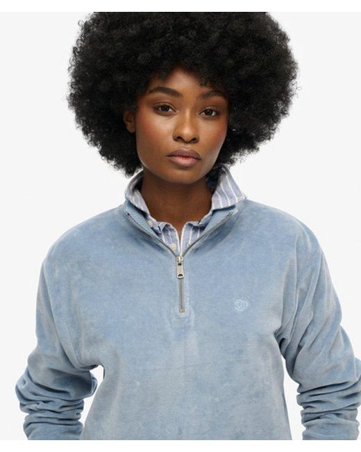 Superdry Blue & Co Velour Half Zip Sweatshirt