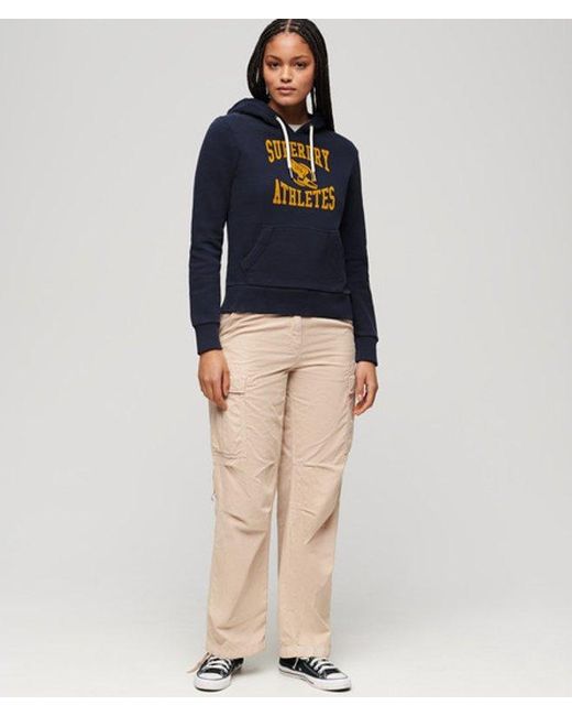 Superdry Blue Ladies Classic Varsity Flocked Graphic Hoodie