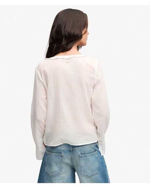 Superdry White & Co Long Sleeve Lace Tie Front Top