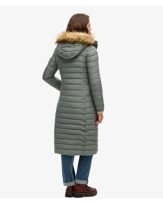 Superdry Blue & Co Quilted Fuji Hooded Long Puffer Coat