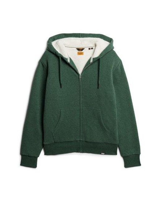 Superdry Green Essential Borg Lined Zip Hoodie for men