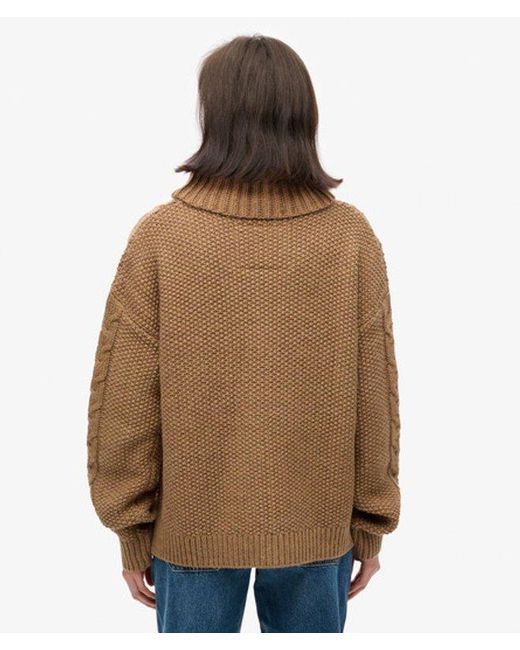 Superdry Brown & Co Cable Roll Neck Jumper