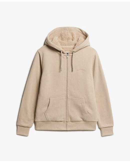 Femme Sweat À Capuche Zippé Et Doublé En Peau Lainée Taille Superdry en coloris Natural