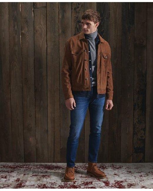 Superdry Suede Highwayman Trucker Jacket in Brown for Men Lyst