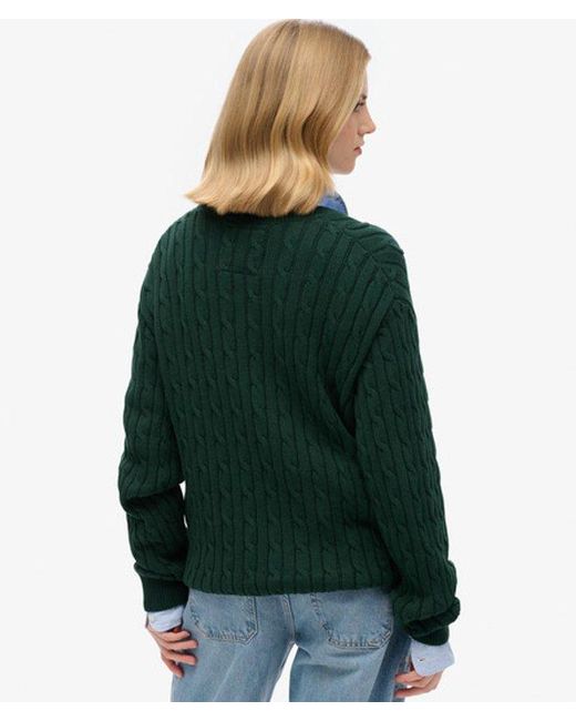 Superdry Green & Co Cable Knit Oversized V Neck Jumper