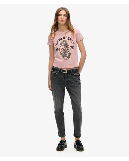 Superdry Pink & Co Tattoo Graphic 90s Fit T-shirt