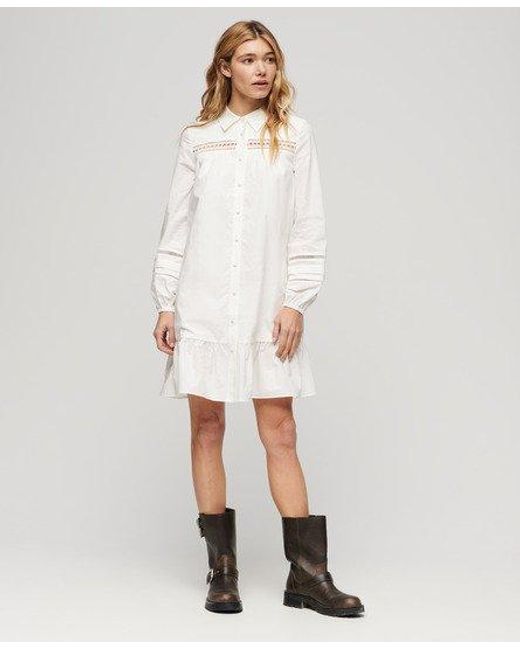 Superdry White Lace Mix Shirt Dress