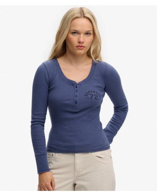 Superdry Blue & Co Athletic Button Down Long Sleeve Top