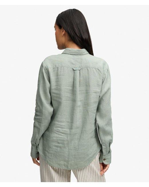 Superdry Gray & Co Premium Linen Button Down Slim Shirt