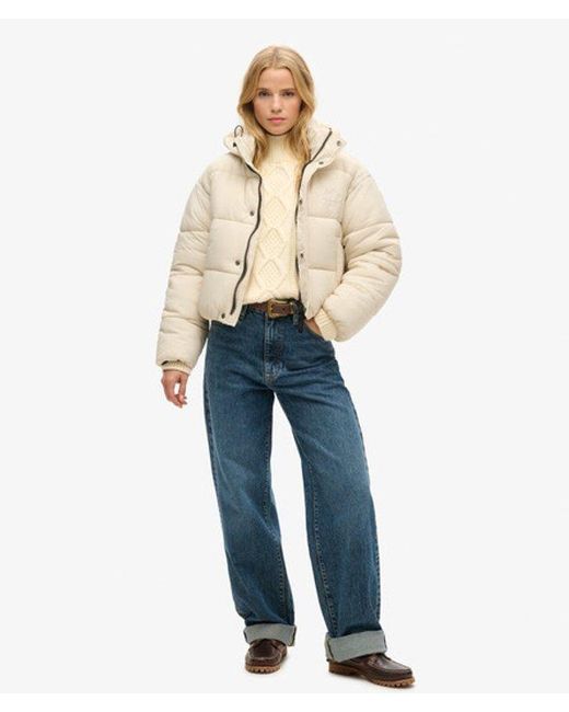 Superdry Natural & Co Fully Lined Embroidered Detail Cropped Cocoon Puffer Jacket