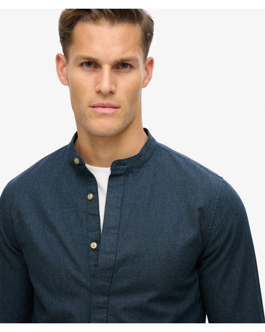 Superdry Blue & Co The Merchant Store Micro Texture Grandad Shirt for men