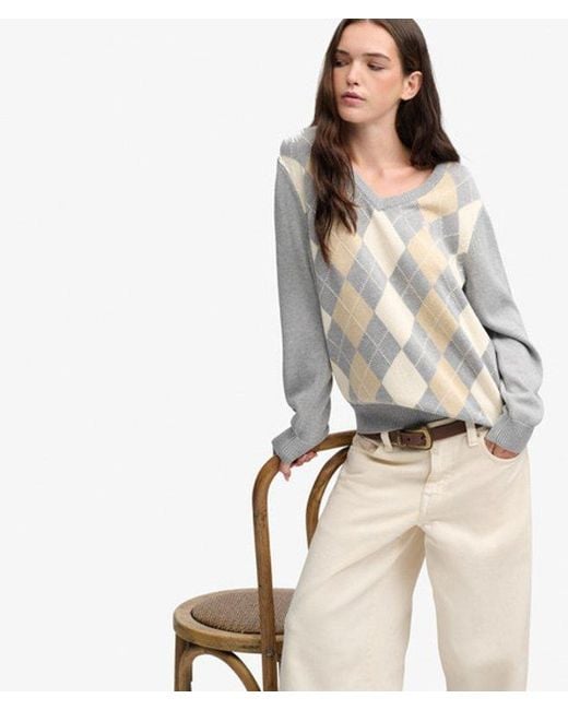 Superdry Gray & Co V-neck Argyle Jumper