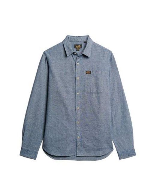 Superdry Workwear Katoenen Overhemd Met Lange Mouwen in het Blue voor heren