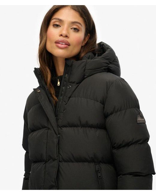 Superdry Black & Co Hooded Sports Puffer Mid Length Jacket