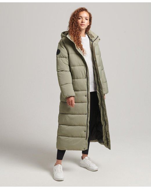 Superdry Green Cocoon Longline Puffer Coat Khaki / Light Khaki