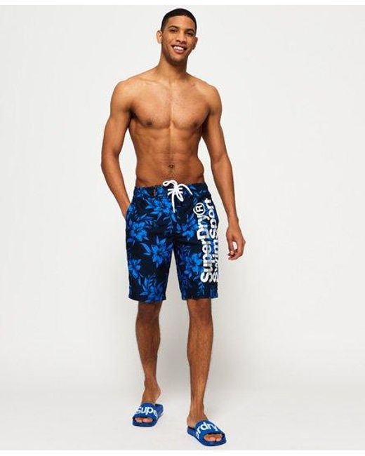 Superdry Blue Board Shorts Darkest/Deck Aop for men