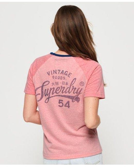 Superdry Pink 54 Goods Raglan T-Shirt Flamingo Snowy/Sun Kissed Coral Snowy