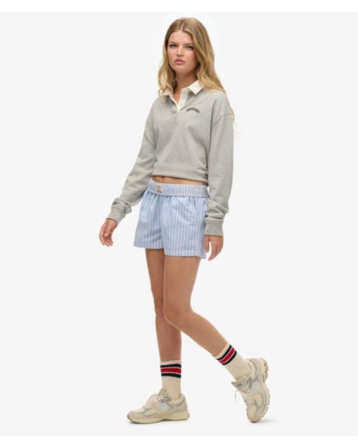 Superdry Gestreepte Elastische Short Van Biologisch Katoen in het Blue