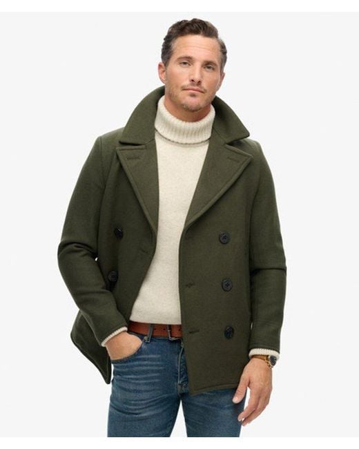 Superdry Green The Merchant Store - Wool Blend Pea Coat for men