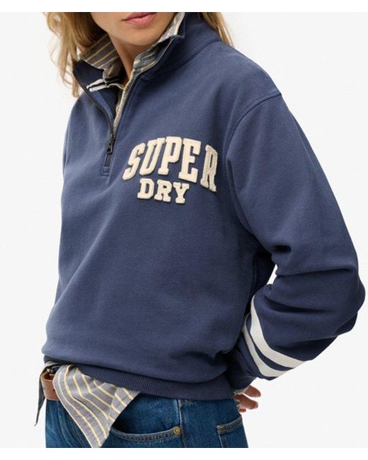 Superdry Blue Athletic Essentials Applique Half Zip Sweatshirt