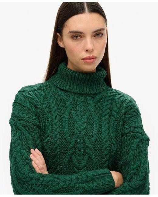 Superdry Green Cable Knit Polo Neck Jumper