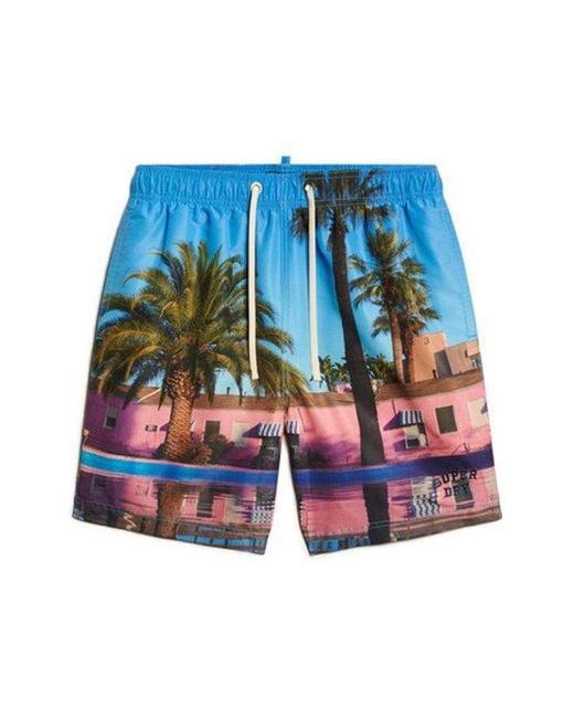 Superdry Blue & Co Classic Photographic 17-inch Recycled Swim Shorts for men