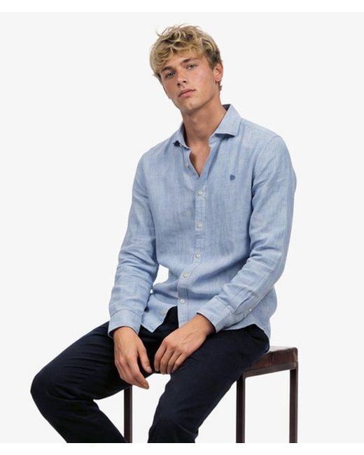 Superdry Blue & Co Riviera Long Sleeve Linen Shirt for men