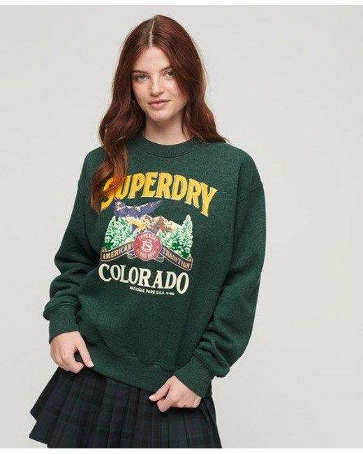 Superdry Green Travel Souvenir Graphic Crew Sweatshirt