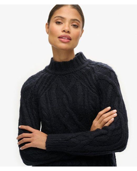 Superdry Black & Co High Neck Cable Knit Jumper