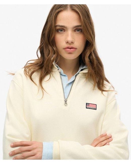 Superdry White Athletic Essentials Collared Half Zip Sweatshirt