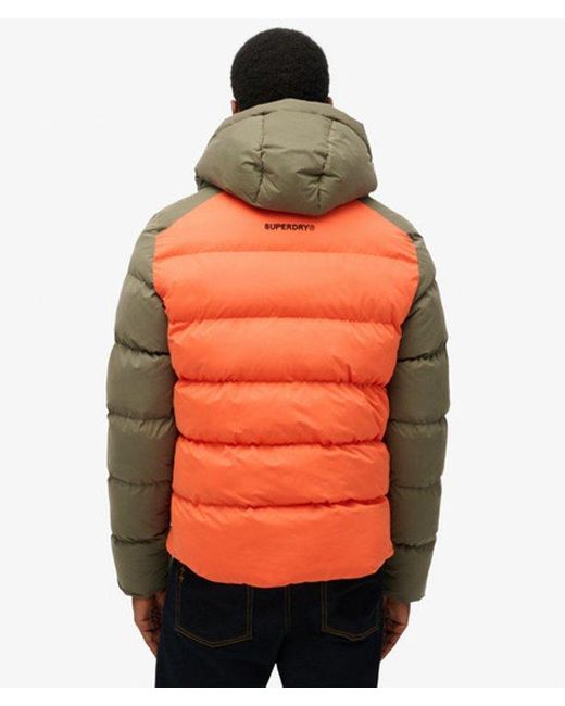 Superdry Orange Colourblock Hood Sport Puffer Jacket for men