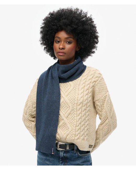 Superdry Blue Essential Logo Knitted Scarf
