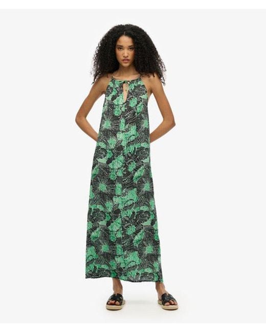 Superdry Green Floral Print Beach Cami Maxi Dress