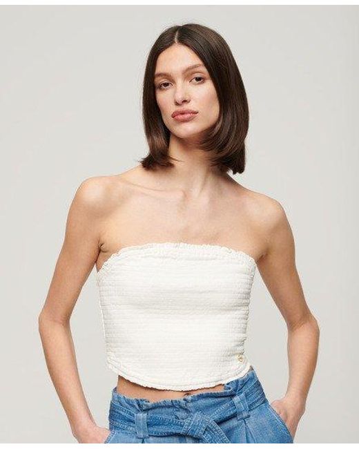 Superdry White Smocked Bandeau Top