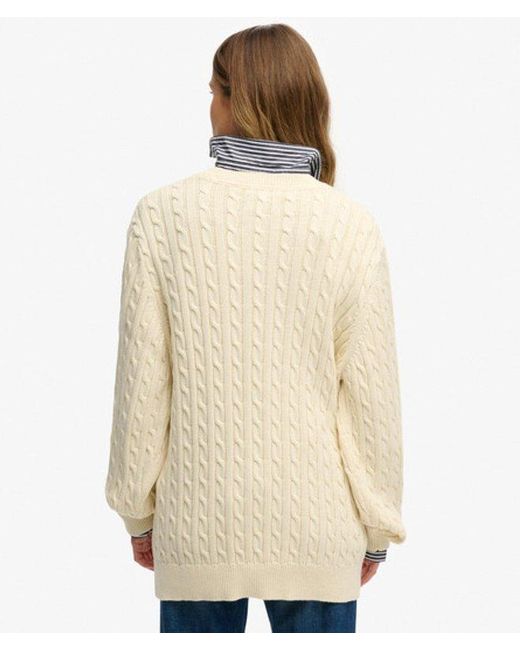 Superdry Natural & Co Oversized V Neck Cable Jumper