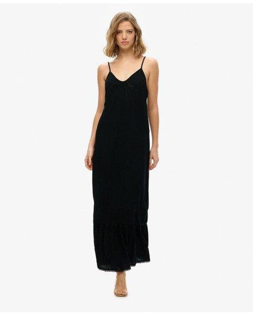 Femme Robe Caraco Longue Taille Superdry en coloris Black